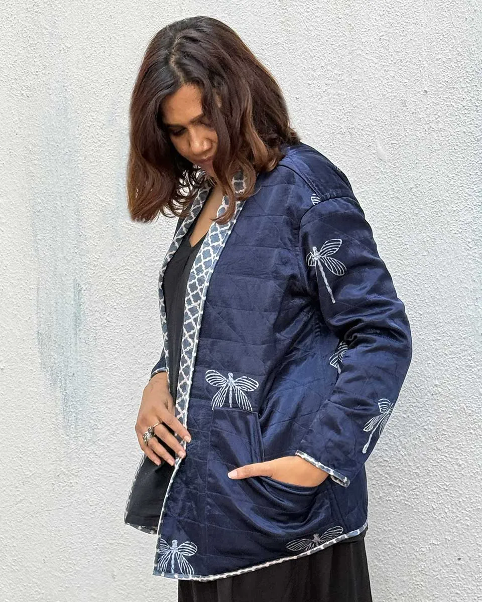 Dragonfly Mashru Silk Reversible Quilted Jacket