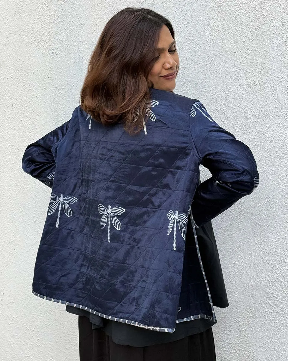 Dragonfly Mashru Silk Reversible Quilted Jacket