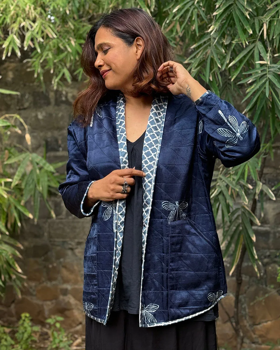 Dragonfly Mashru Silk Reversible Quilted Jacket