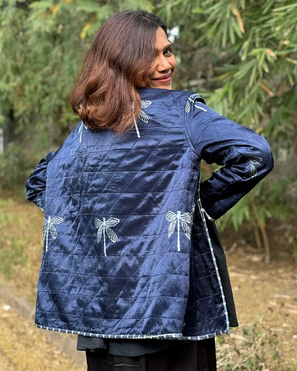 Dragonfly Mashru Silk Reversible Quilted Jacket