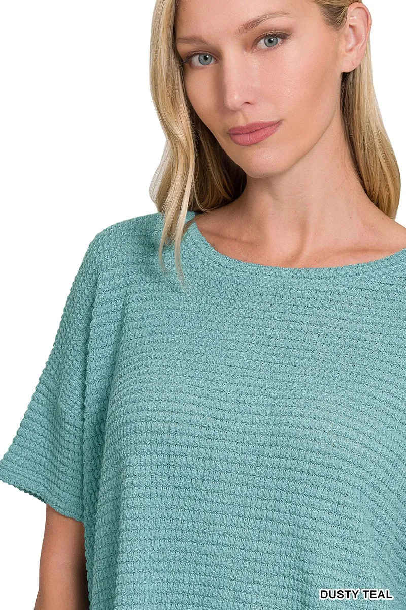 Drop Shoulder Jacquard Top Dusty Teal