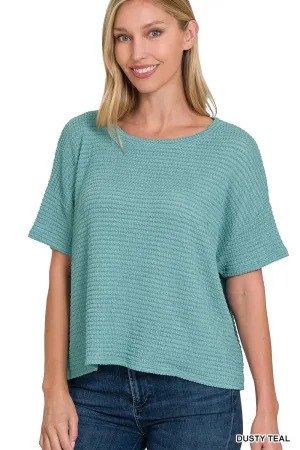 Drop Shoulder Jacquard Top Dusty Teal