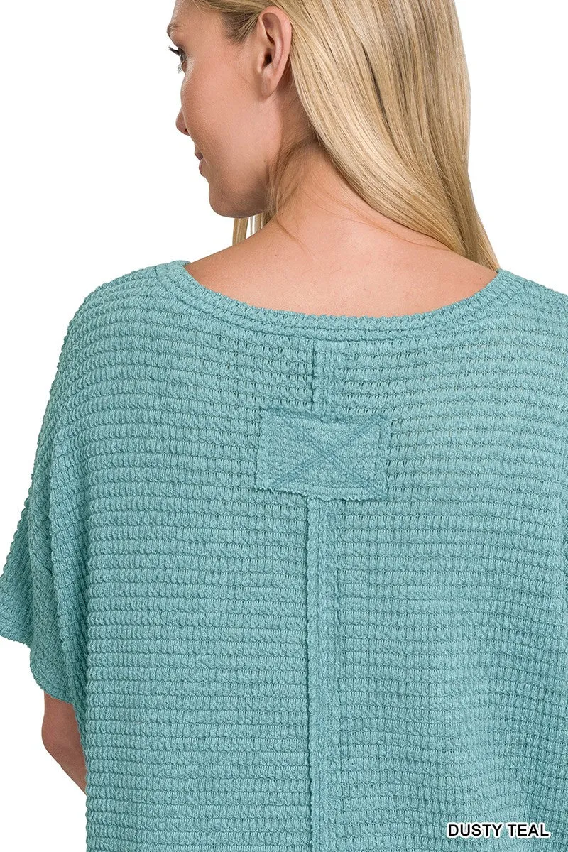 Drop Shoulder Jacquard Top Dusty Teal