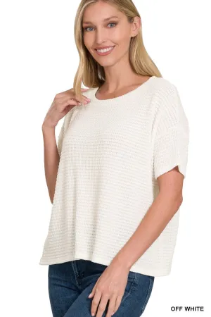 Drop Shoulder Jacquard Top Off White