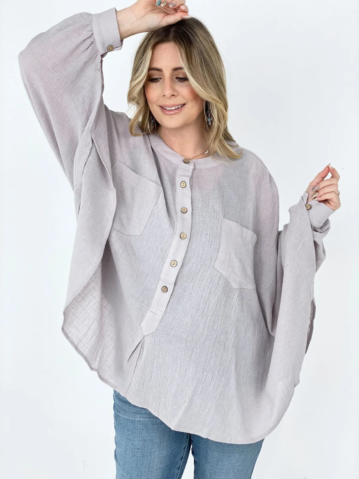 Easel Textured Cotton Linen Oversized Top - Ships from The US