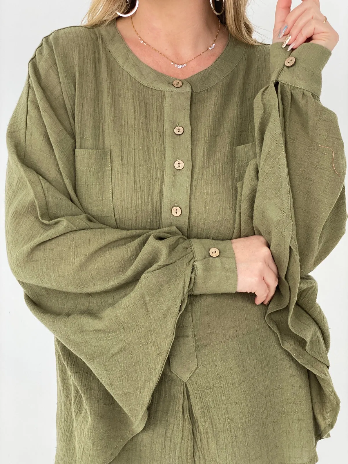 Easel Textured Cotton Linen Oversized Top - Ships from The US