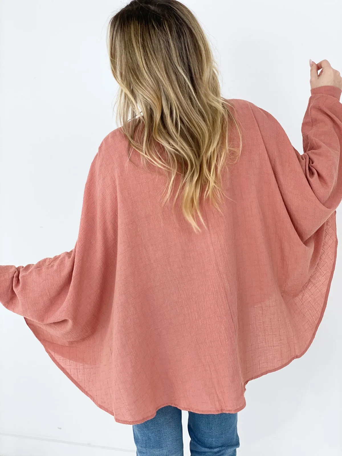 Easel Textured Cotton Linen Oversized Top - Ships from The US