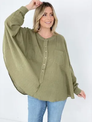 Easel Textured Cotton Linen Oversized Top - Ships from The US