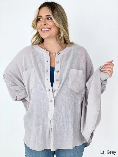 Easel Textured Cotton Linen Oversized Top - Ships from The US