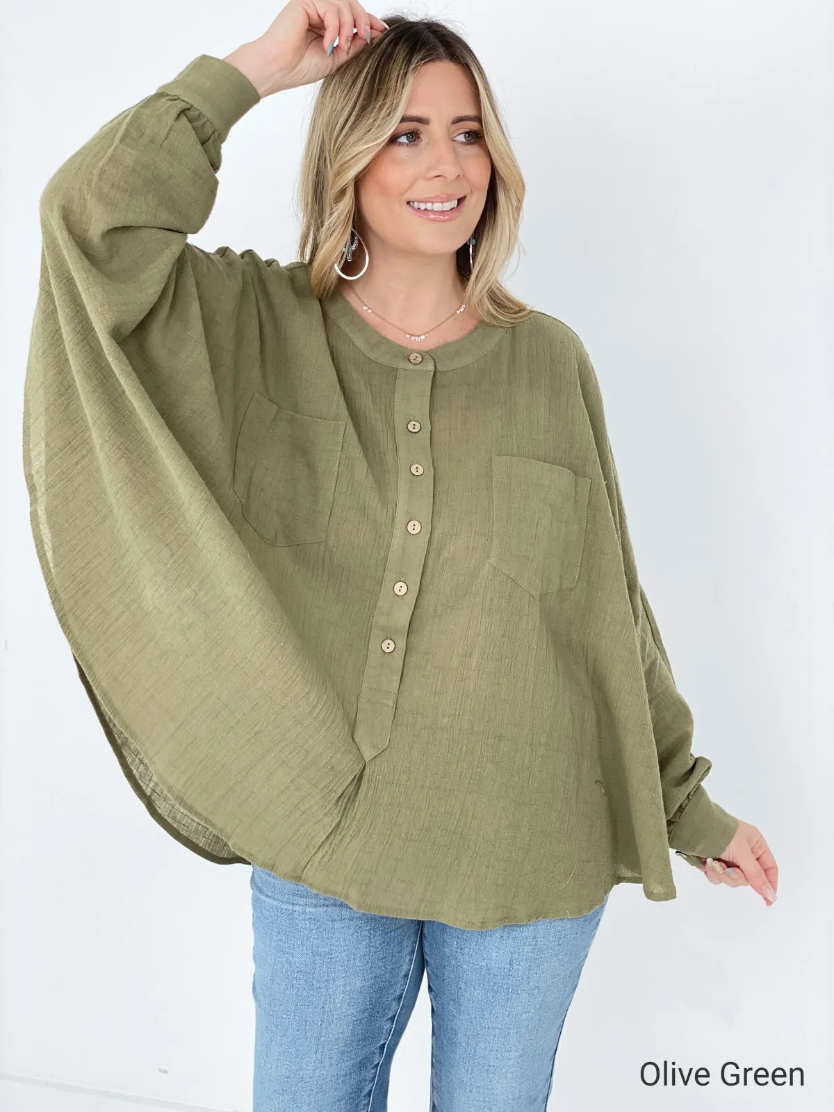 Easel Textured Cotton Linen Oversized Top - Ships from The US