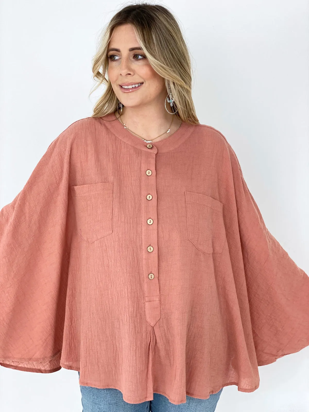 Easel Textured Cotton Linen Oversized Top - Ships from The US