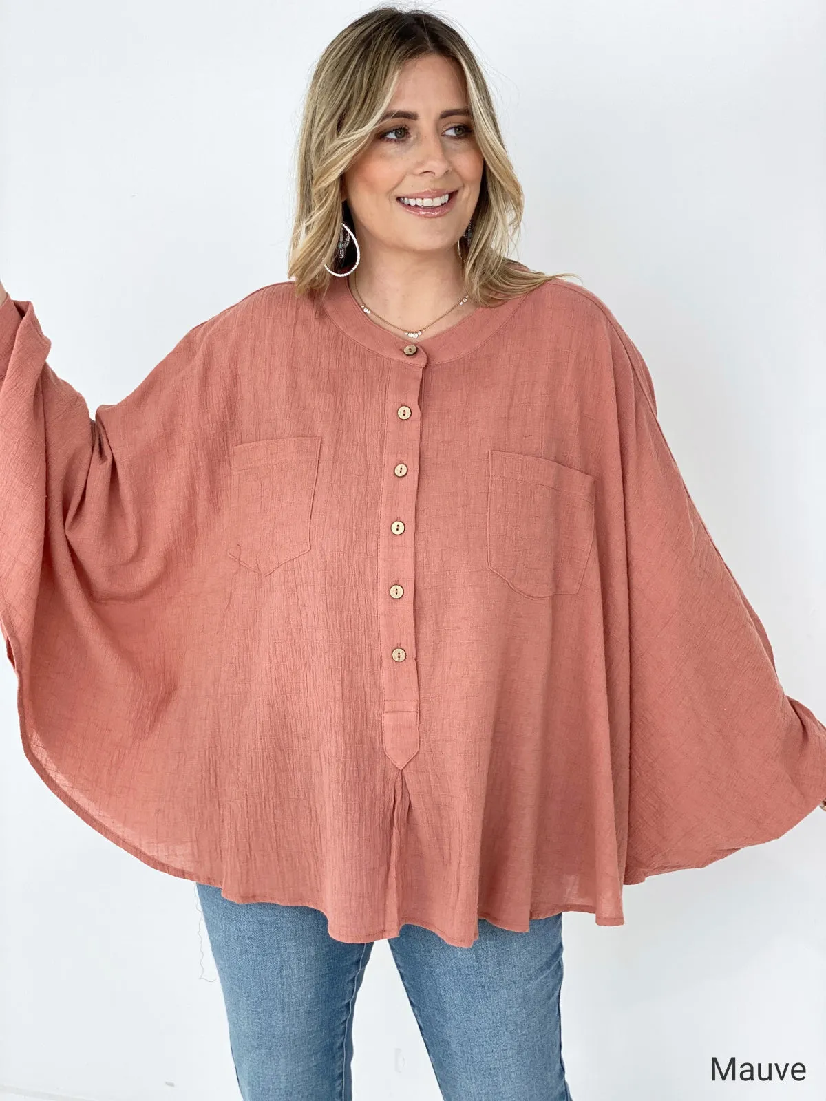 Easel Textured Cotton Linen Oversized Top - Ships from The US