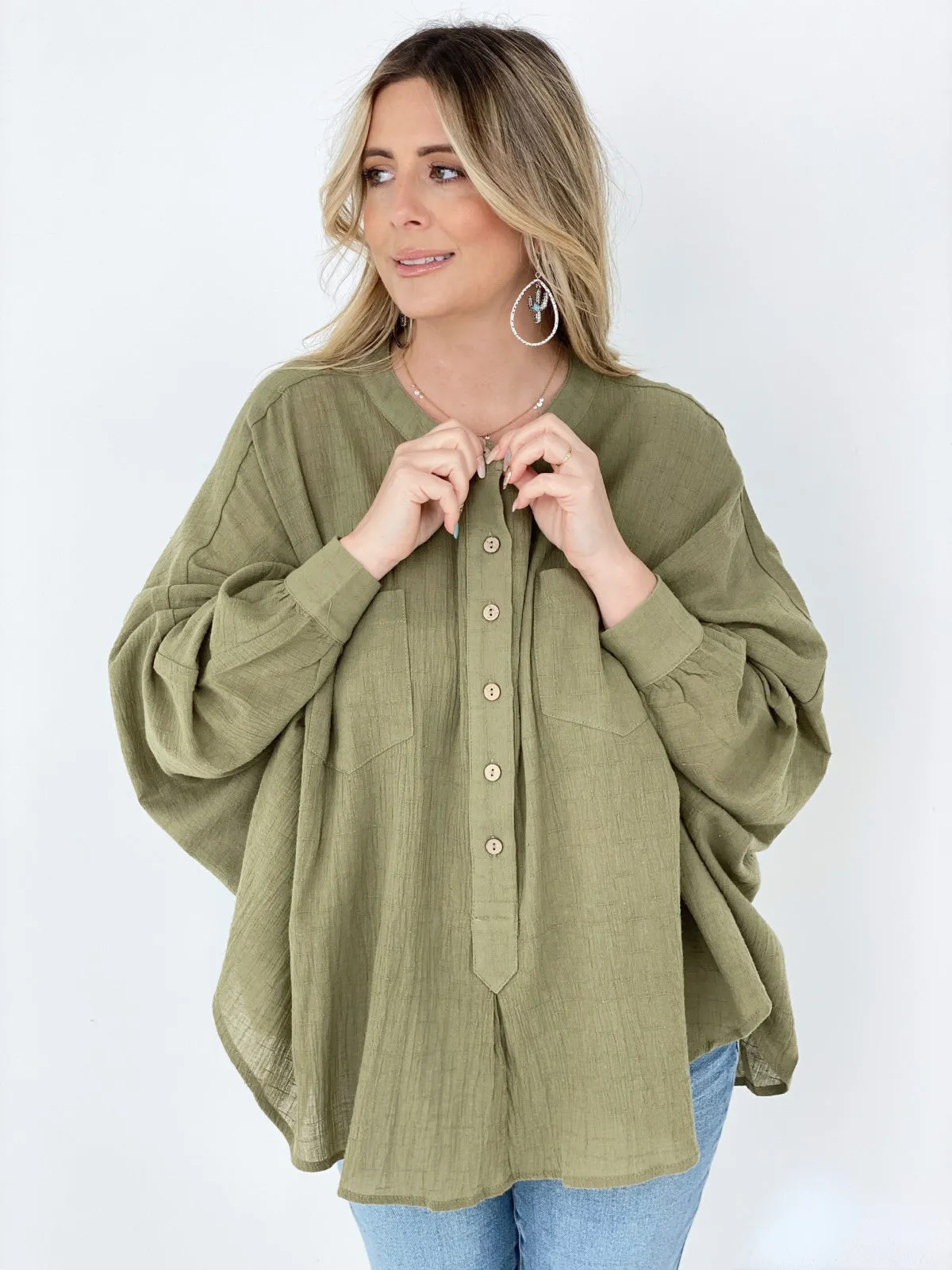 Easel Textured Cotton Linen Oversized Top - Ships from The US