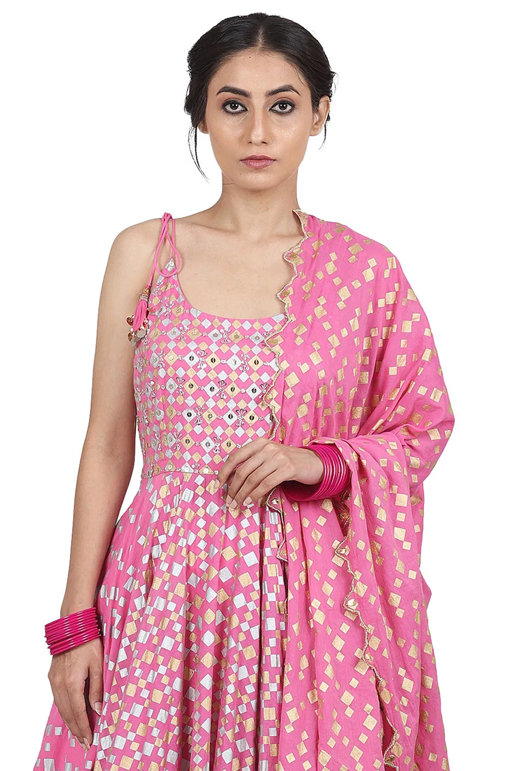 Embroidered Pink Anarkali Set