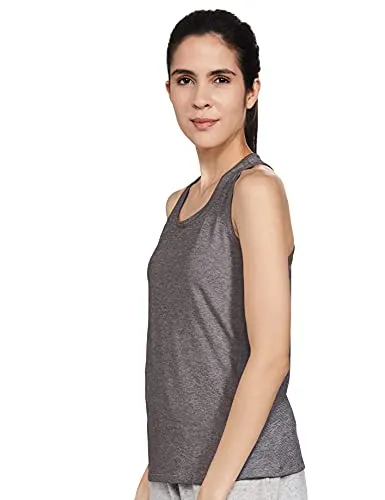 Enamor Athleisure Polyester E115 Active Racer Tank for Women| Scoop Neck Quick Dry Antimicrobial 4 Way Stretch Tank With Reflective Print(E115-Olive Night Mel W/Ref Strp-XL)