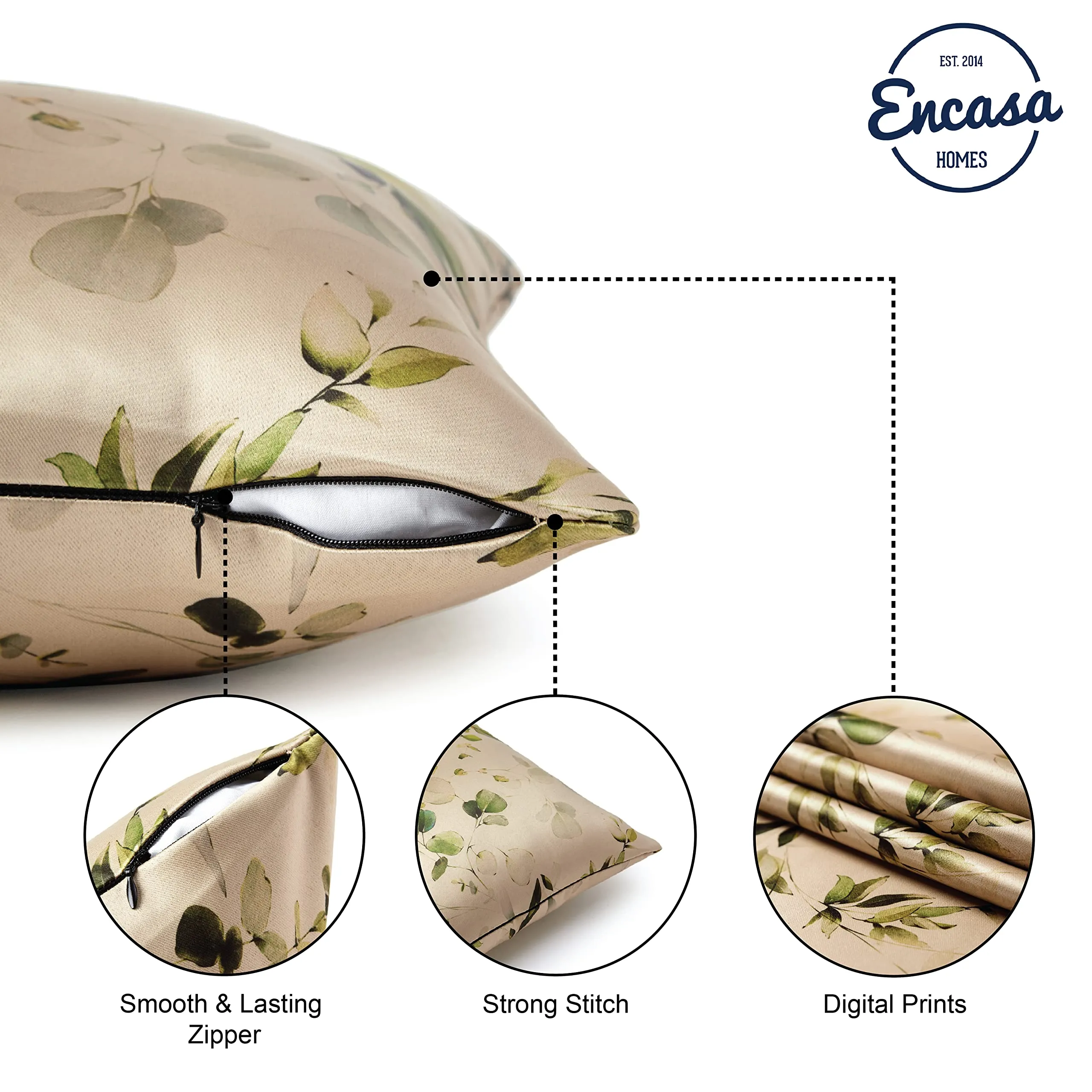 Encasa Homes Decorative Cushion Cover 20 x 20 inch (50 x 50 cm) - L1 Olive - Floral Digital Printed, Large Square Pillow Case for Chair, Seat, Bed, Office & Home (Set of 2)