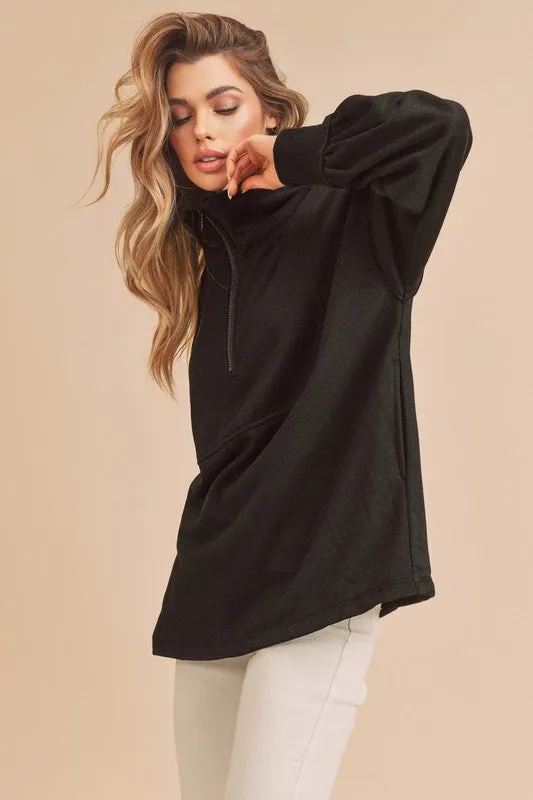 Exposed Seam Half Zip Drop Shoulder Sweatshirt