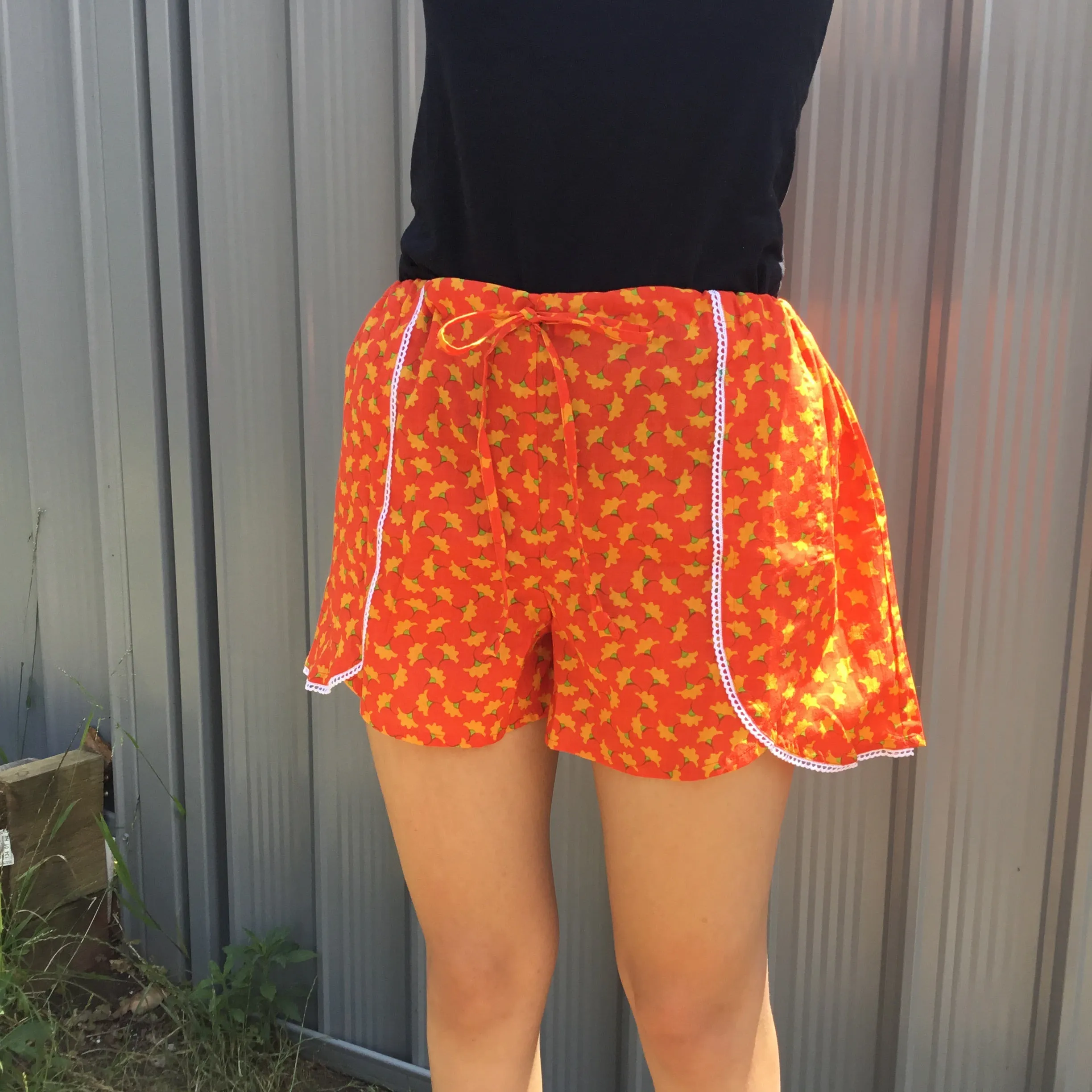 Fair Trade Floral Jammie Shorts Orange Yellow & Green