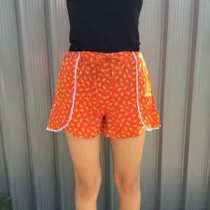 Fair Trade Floral Jammie Shorts Orange Yellow & Green