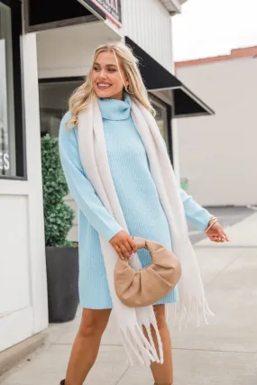 Faith In Love Sky Blue Turtleneck Sweater Dress