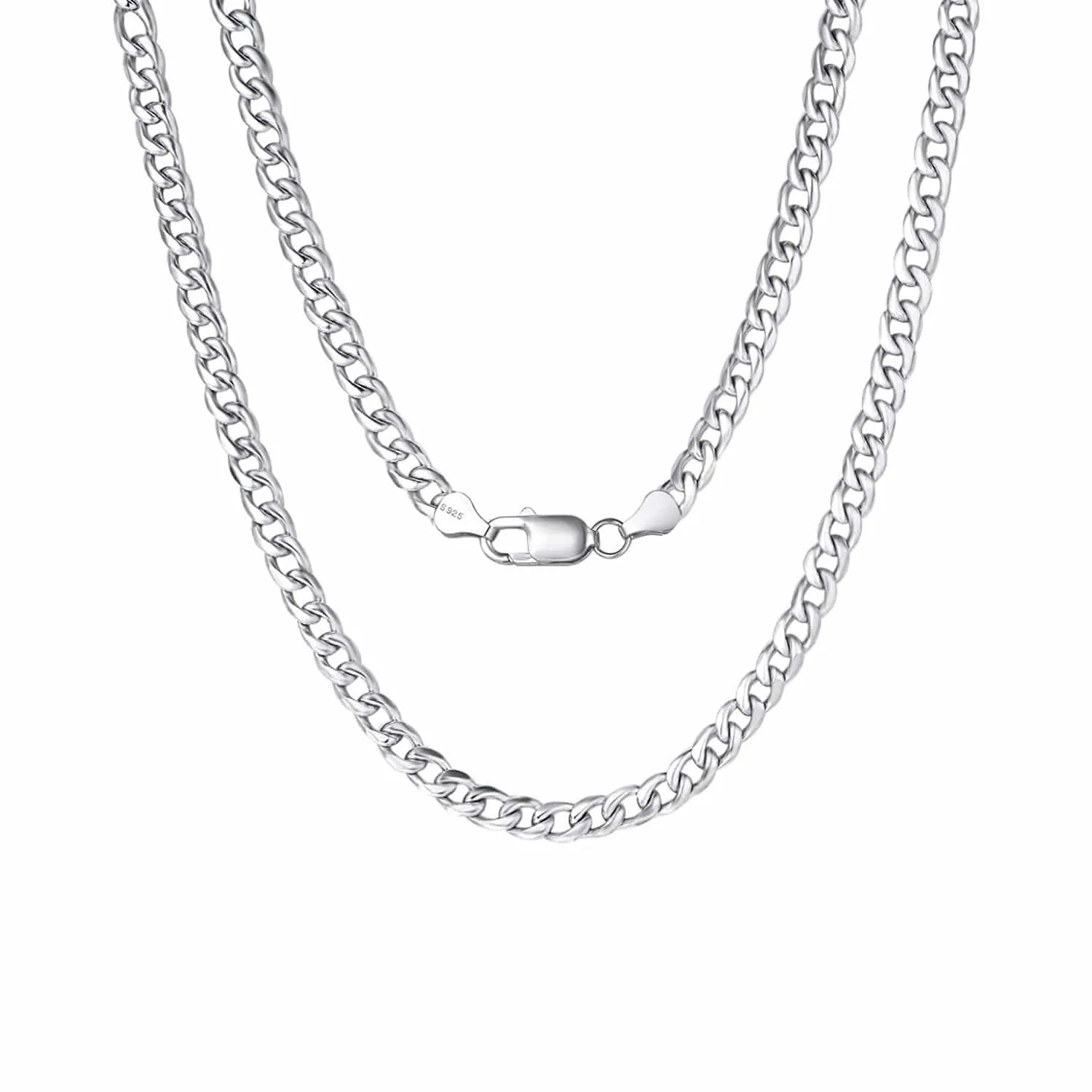 FANCIME Men's Cuban Link 24" Chain Sterling Silver Necklace