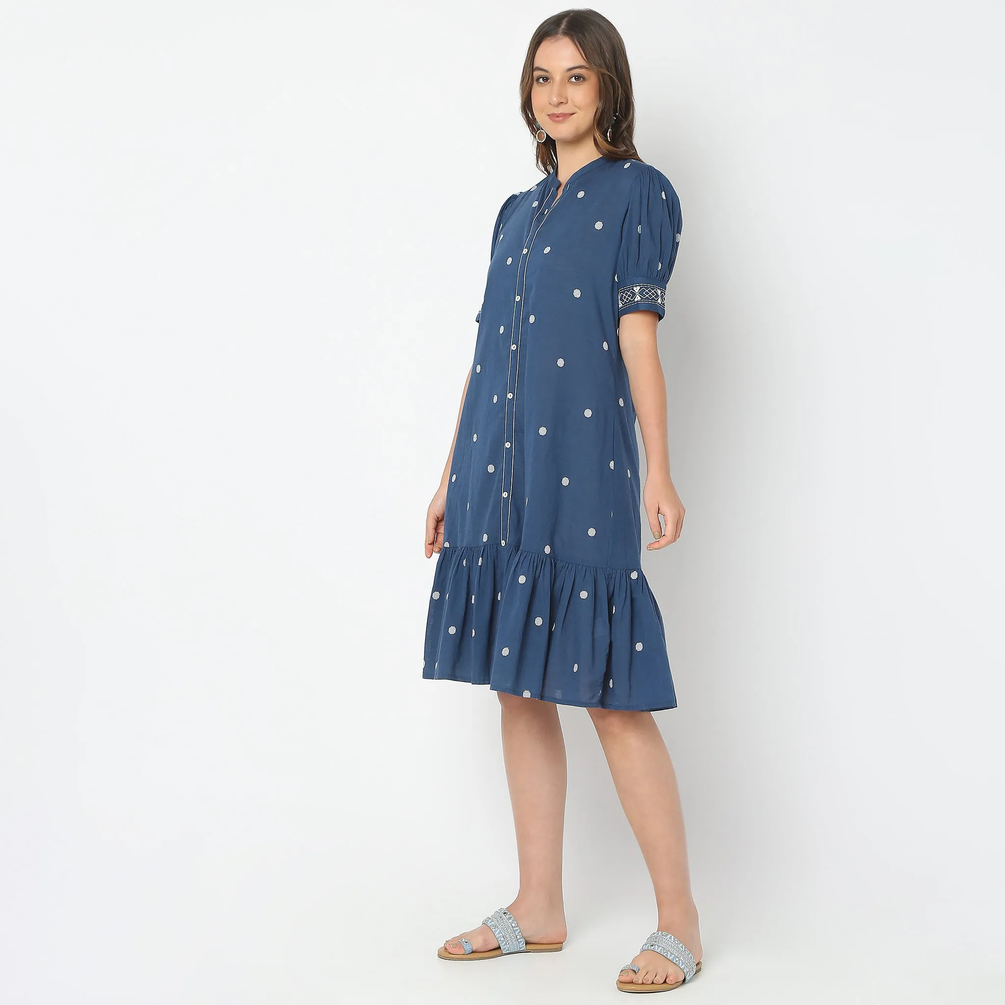 Flare Fit Embroidered Dress