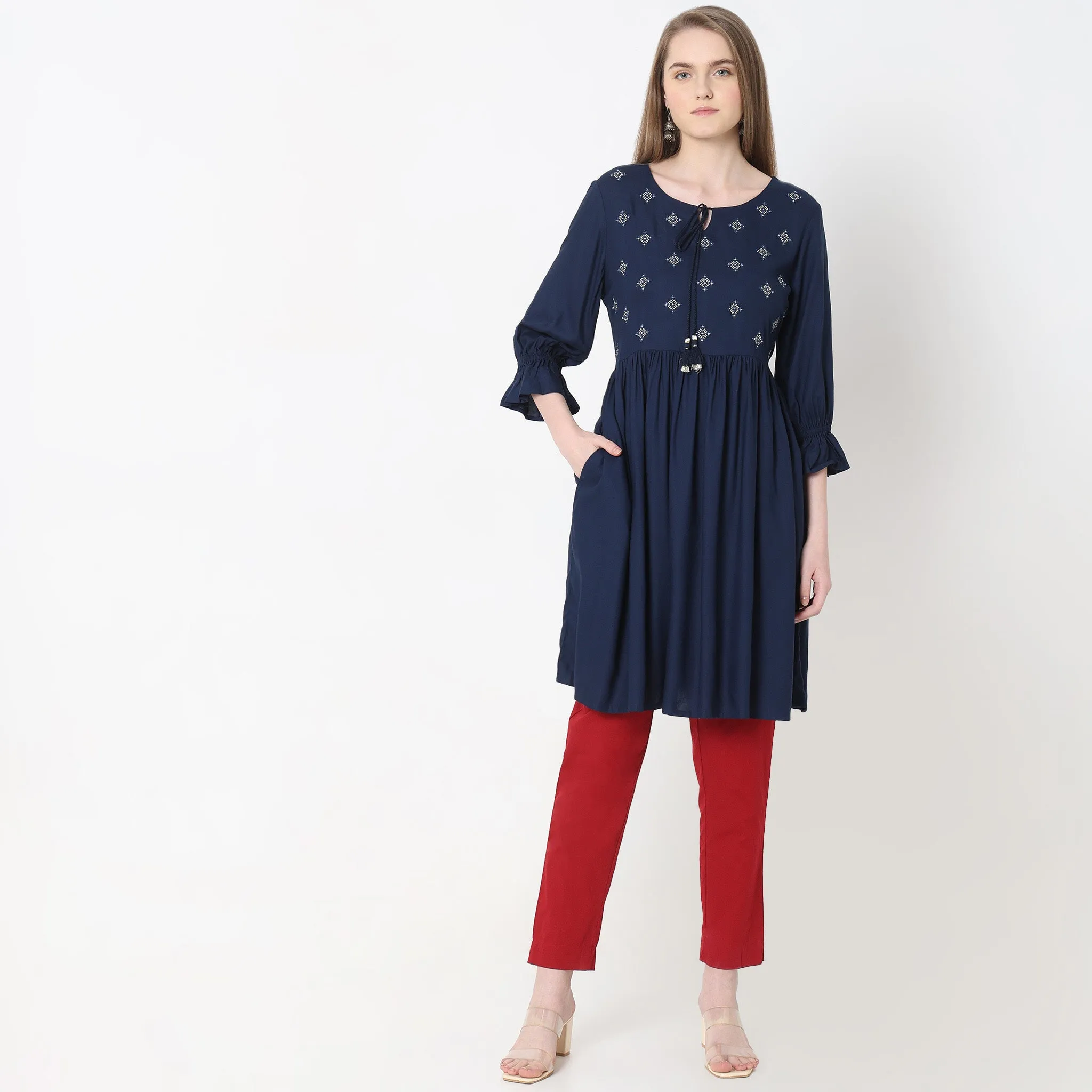 Flare Fit Embroidered Kurta