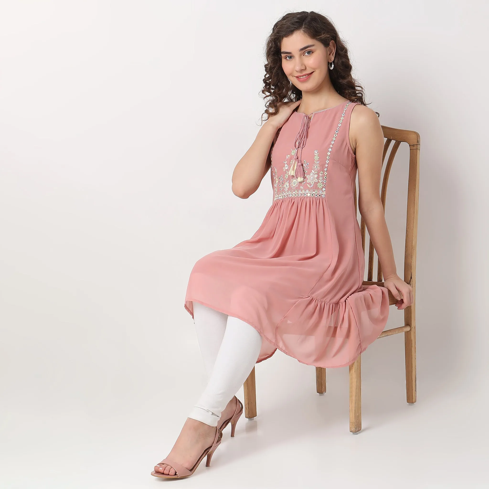 Flare Fit Embroidered Kurta