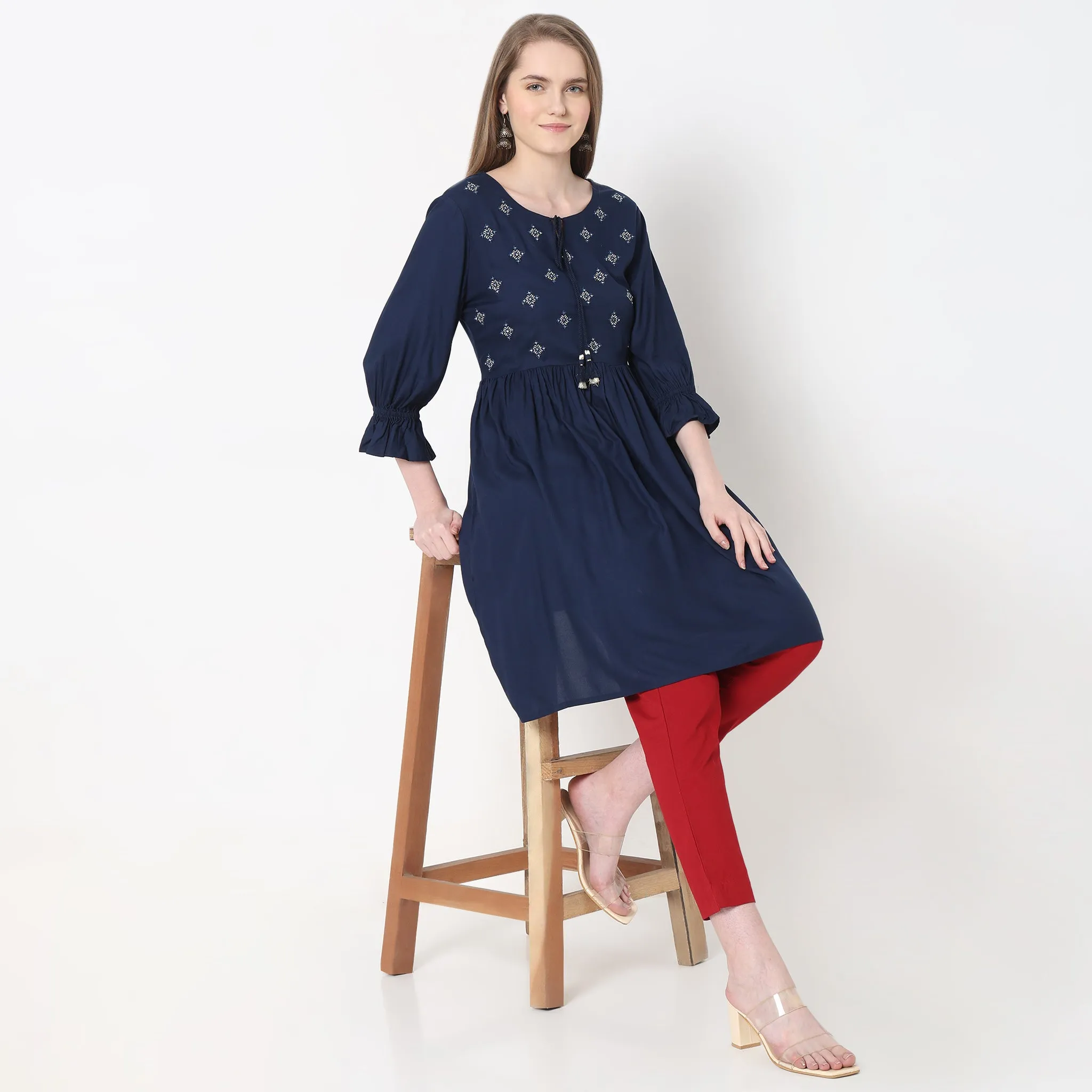 Flare Fit Embroidered Kurta