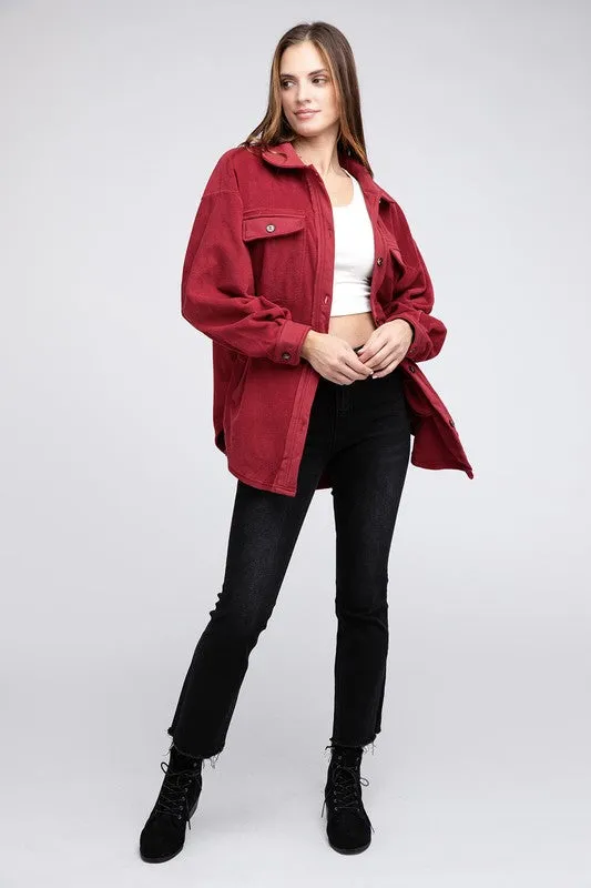 Fleece Buttoned Down Oversized Jacket