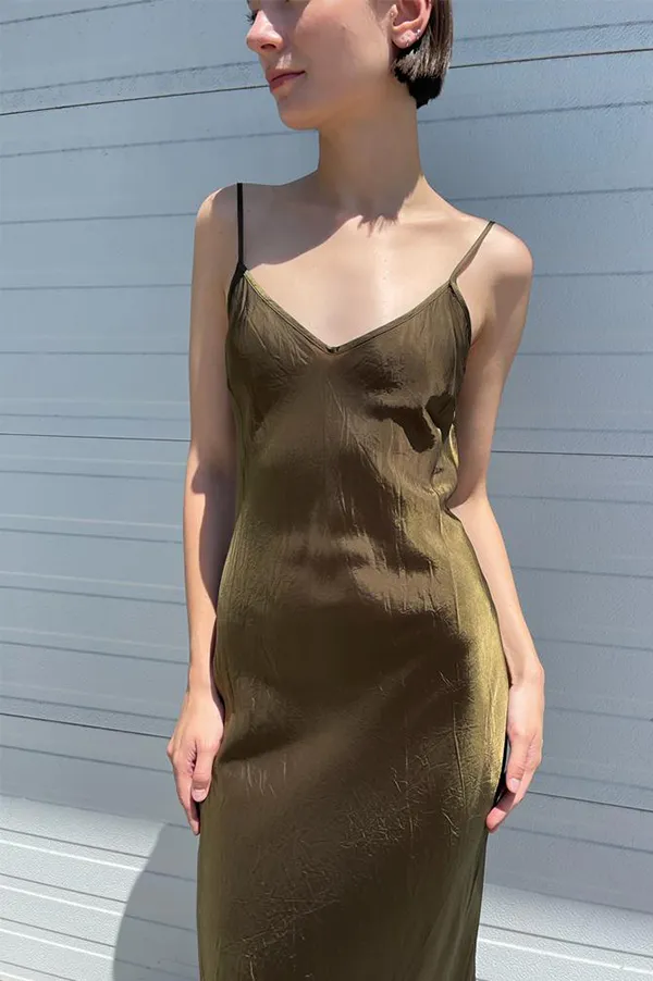 Floor-Length Bias Ankle Slip in Olive (Sold Out)