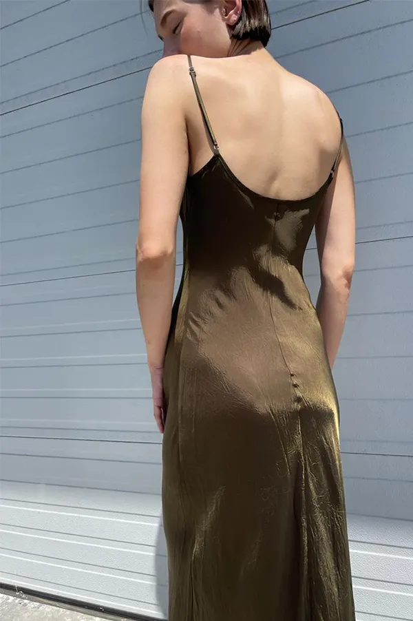 Floor-Length Bias Ankle Slip in Olive (Sold Out)