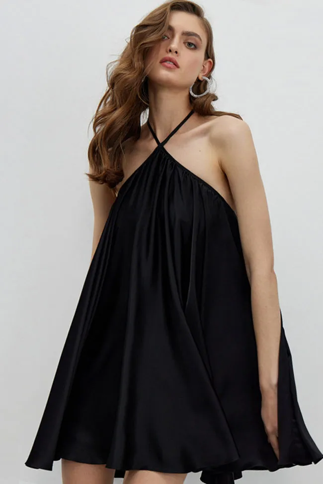 Flowy Sleeveless Criss Cross Open Back Summer A Line Mini Dress - Black