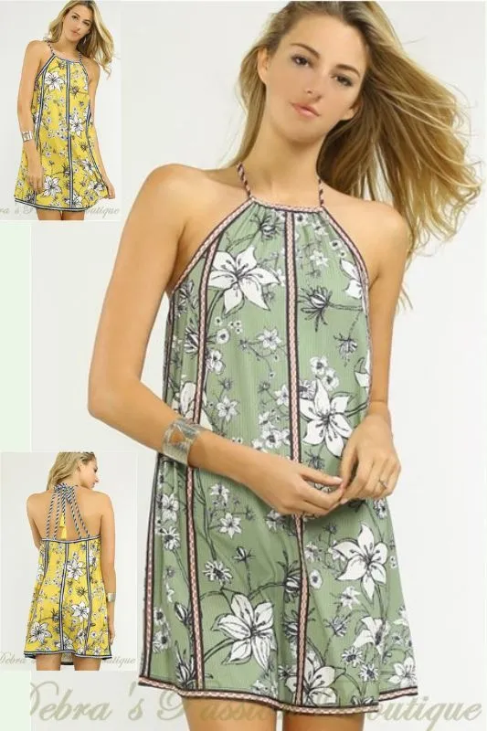 Flying Tomato Lily Halter Mini Dress - Mustard or Olive