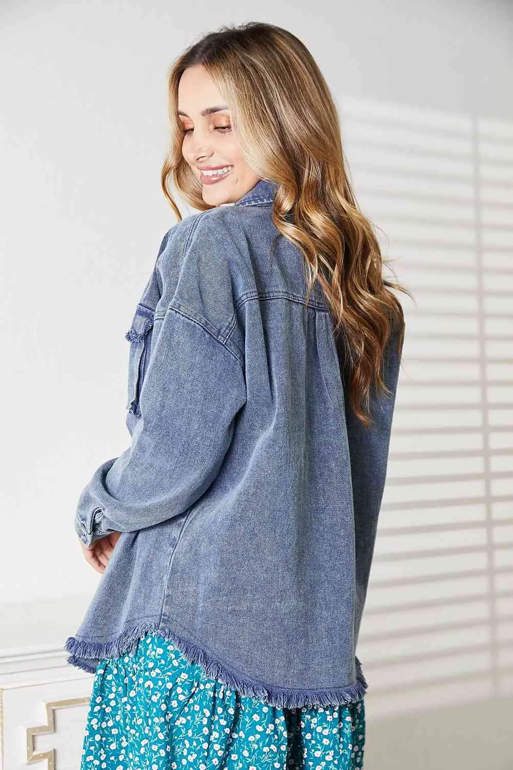 Full Size Mineral-Washed Button-Down Denim Jacket