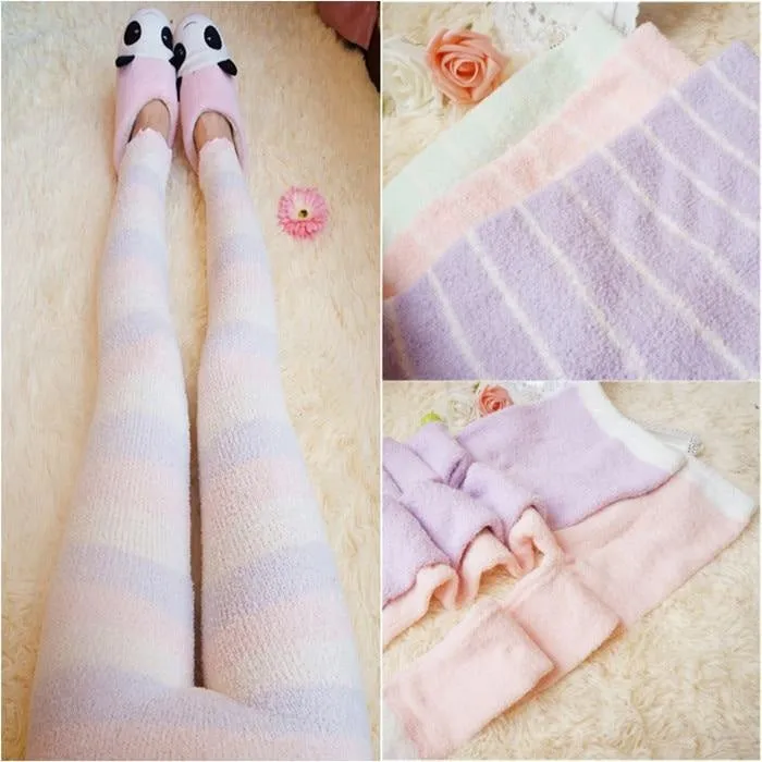 Fuzzy Pastel Long John Leggings