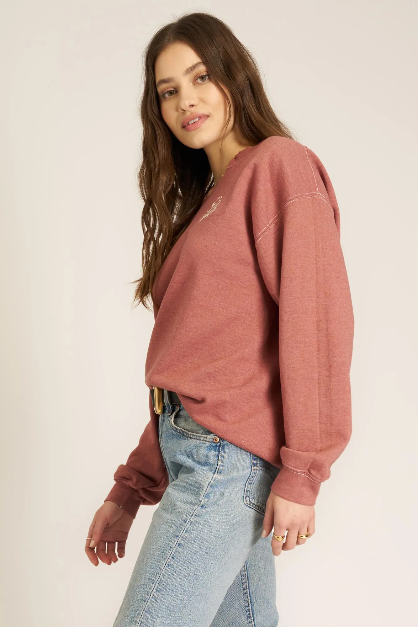 Giddy Up Embroidered Cut Crew Sweatshirt - Desert Clay