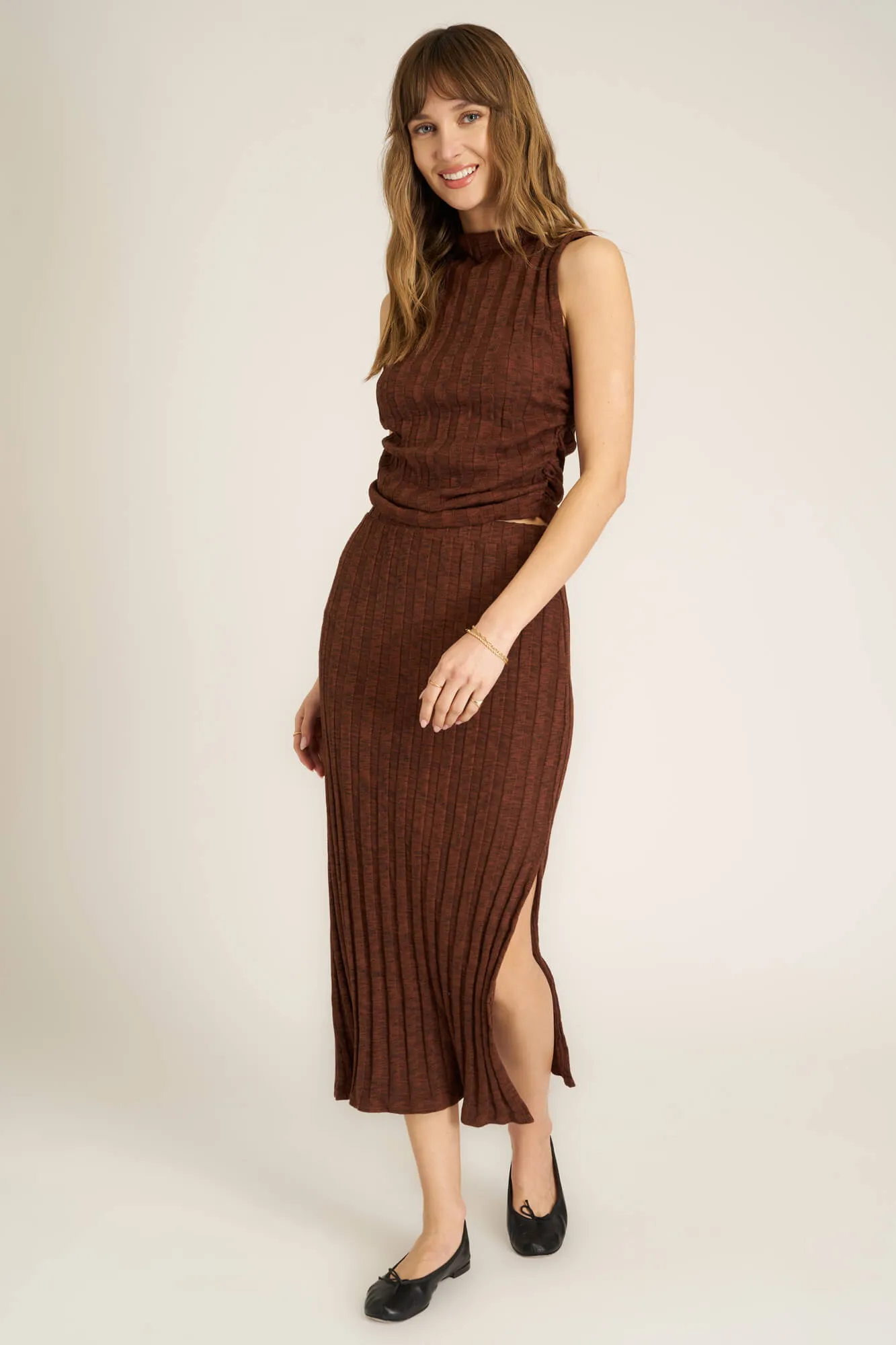 Giorgia Sweater Rib Skirt - Russet Brown