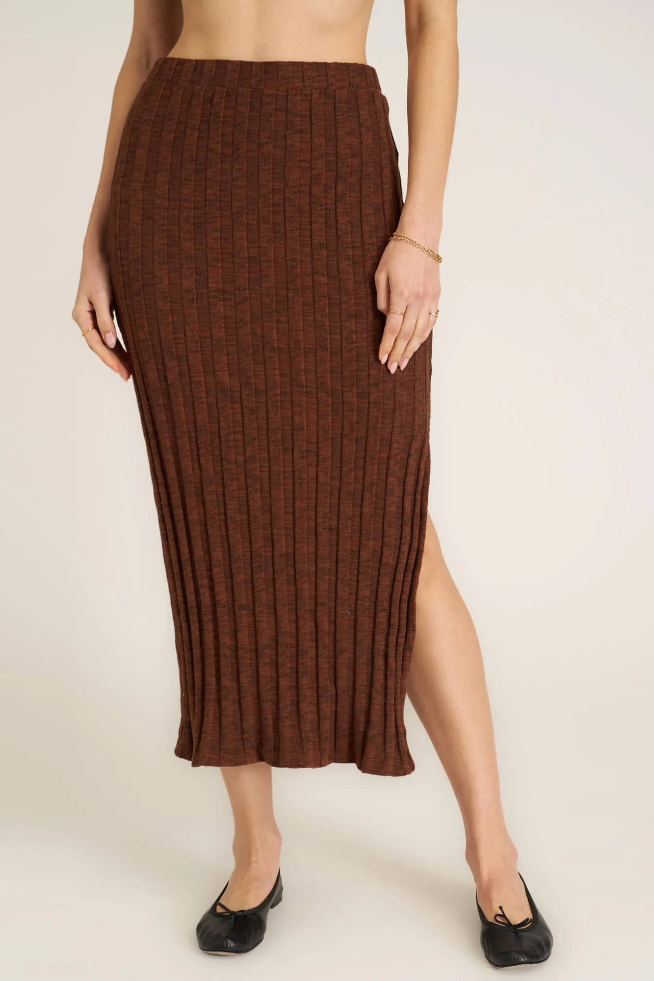 Giorgia Sweater Rib Skirt - Russet Brown