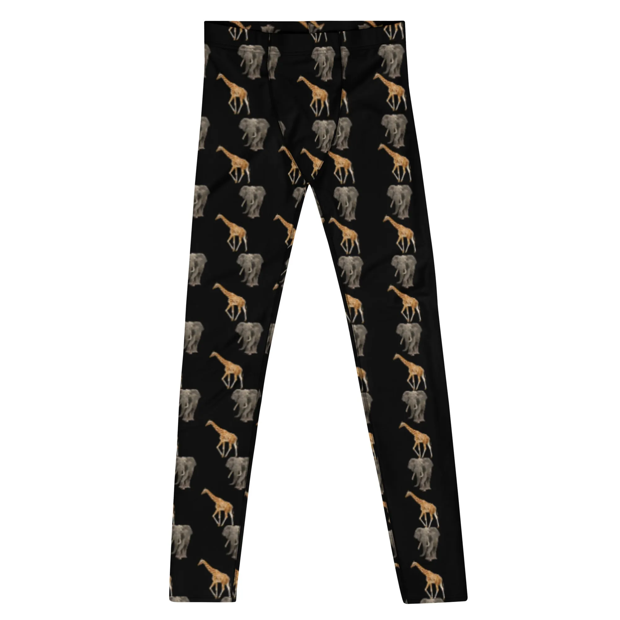 Giraffe and Elephant Men's Leggings, Jungle Animal Print Meggings Running Tights - Made in USA/EU