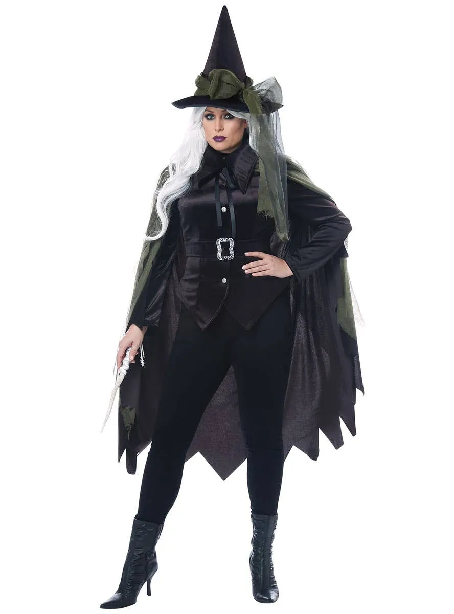 Gothic Plus Size Womens Green Witch Halloween Costume