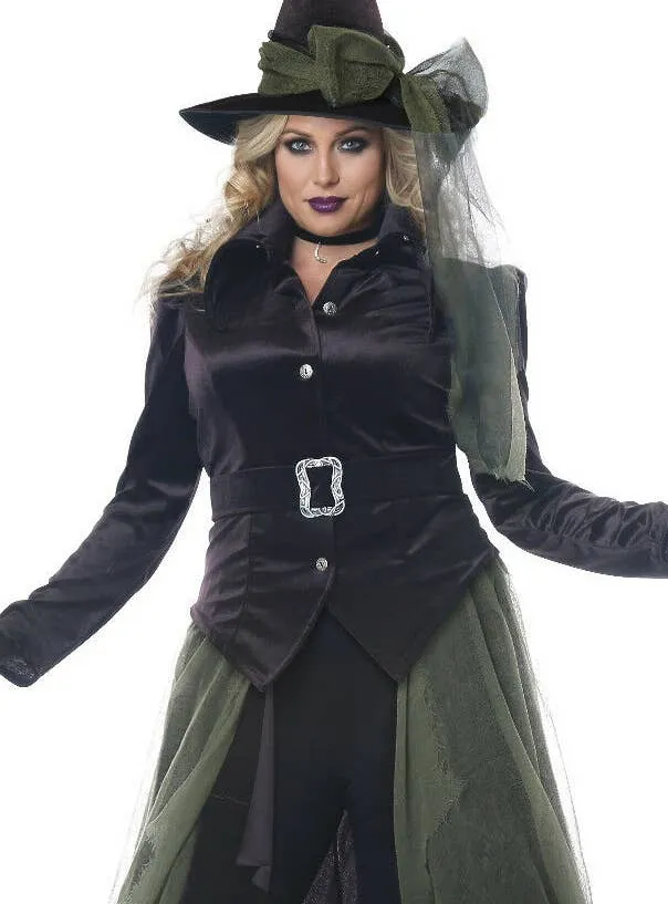 Gothic Plus Size Womens Green Witch Halloween Costume