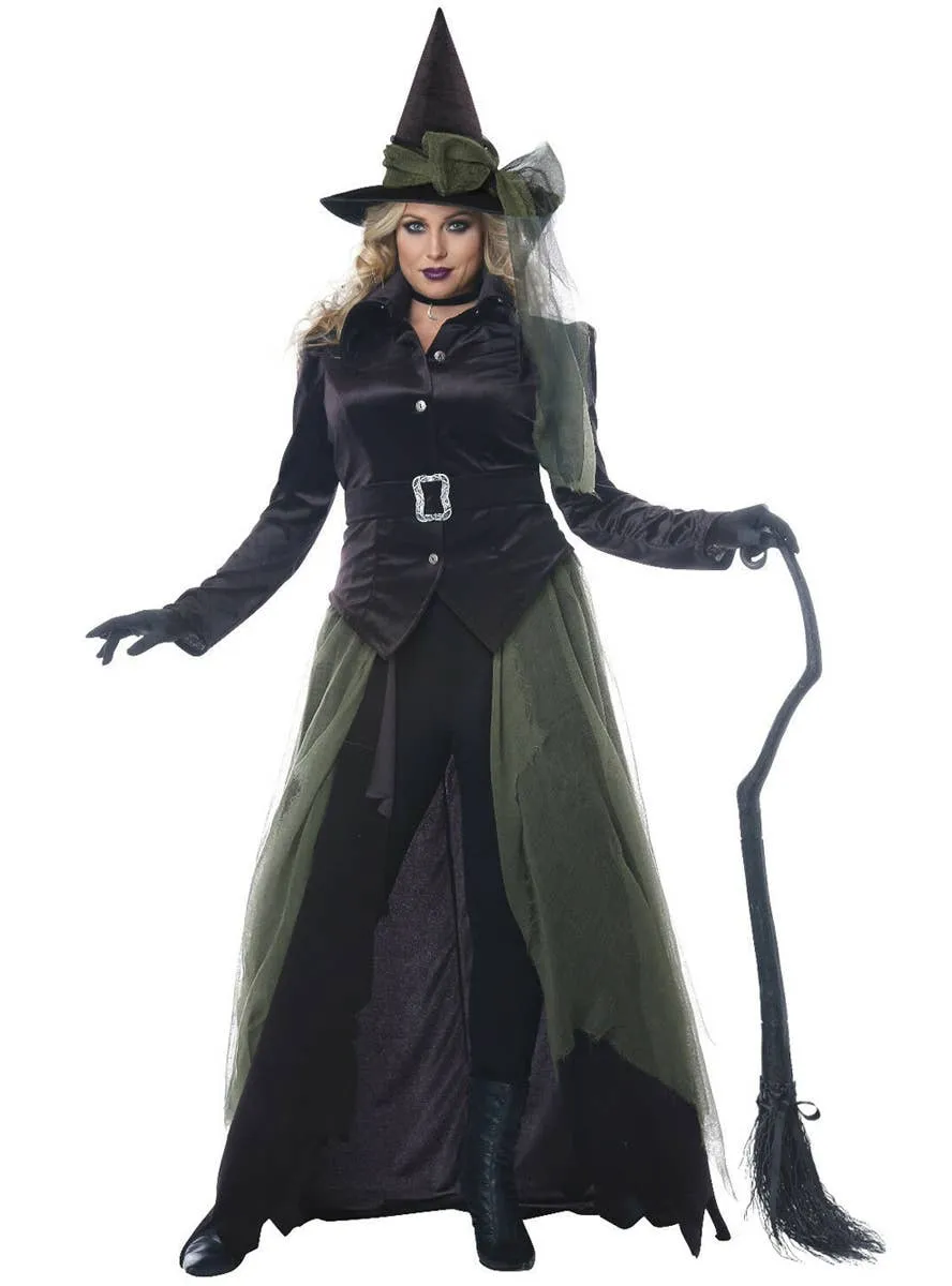 Gothic Plus Size Womens Green Witch Halloween Costume