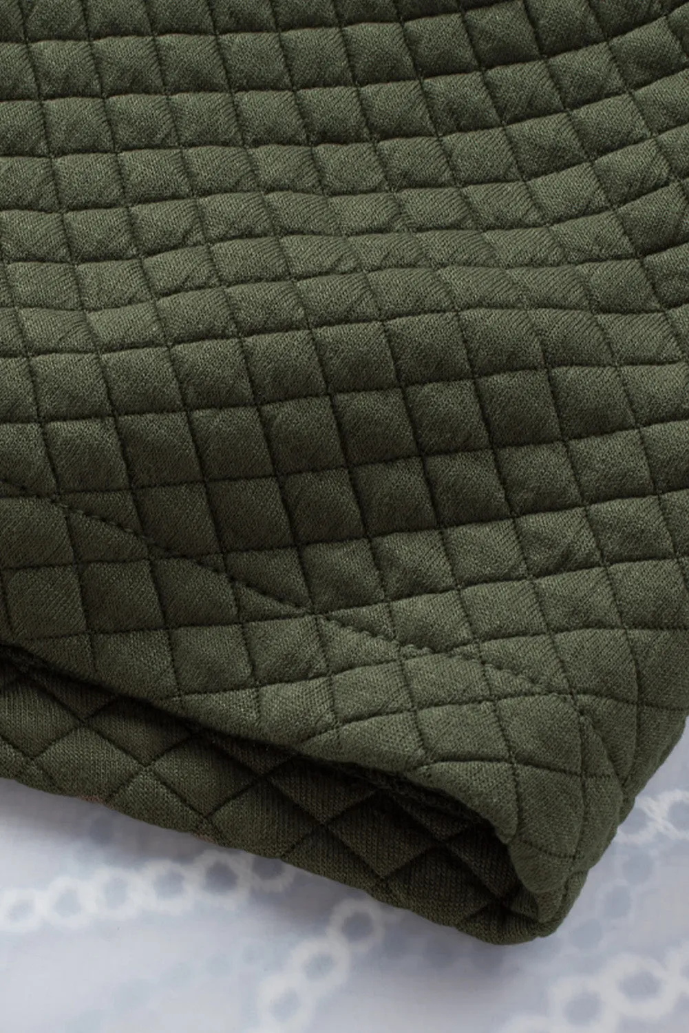 Green Lattice Texture Pockets Button Up Quilted Shacket