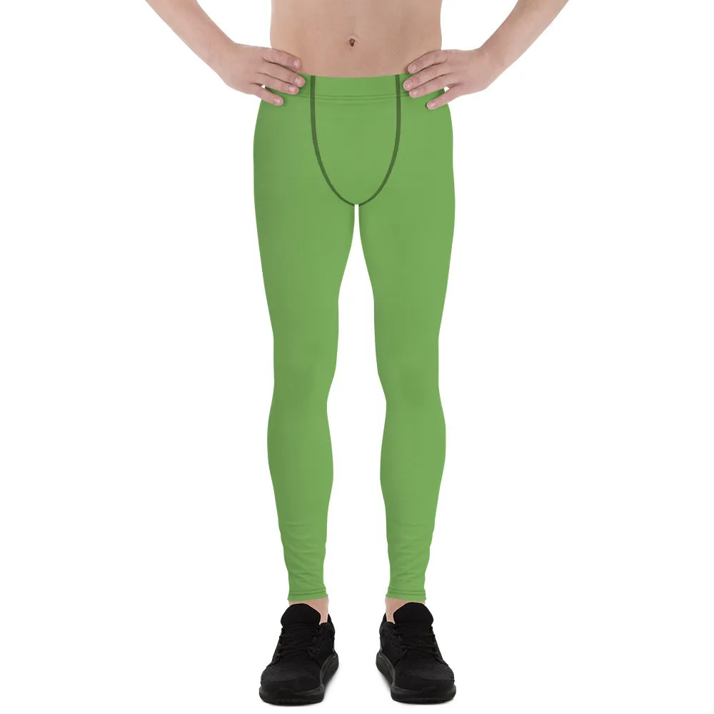 Green Solid Color Men's Leggings, Pastel Matcha Green Color Modern Meggings-Made in USA/EU/MX