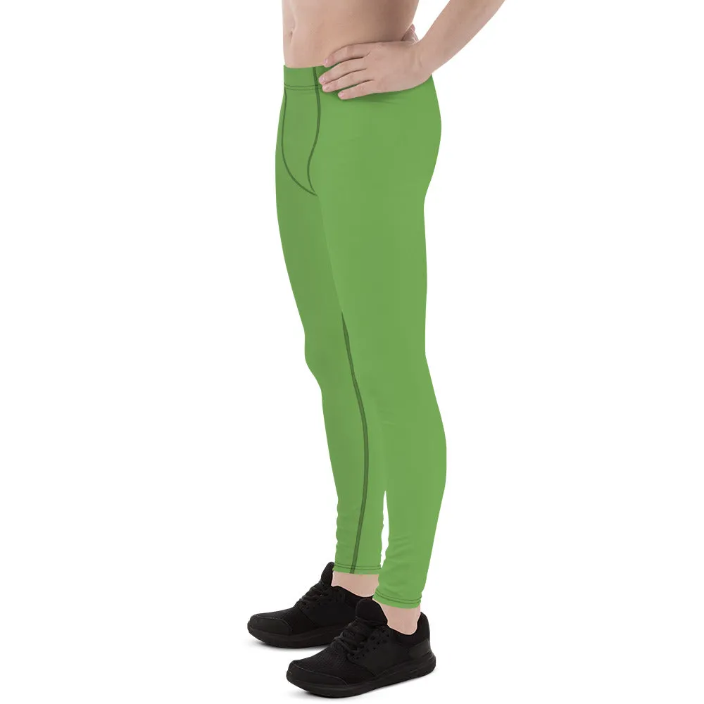 Green Solid Color Men's Leggings, Pastel Matcha Green Color Modern Meggings-Made in USA/EU/MX