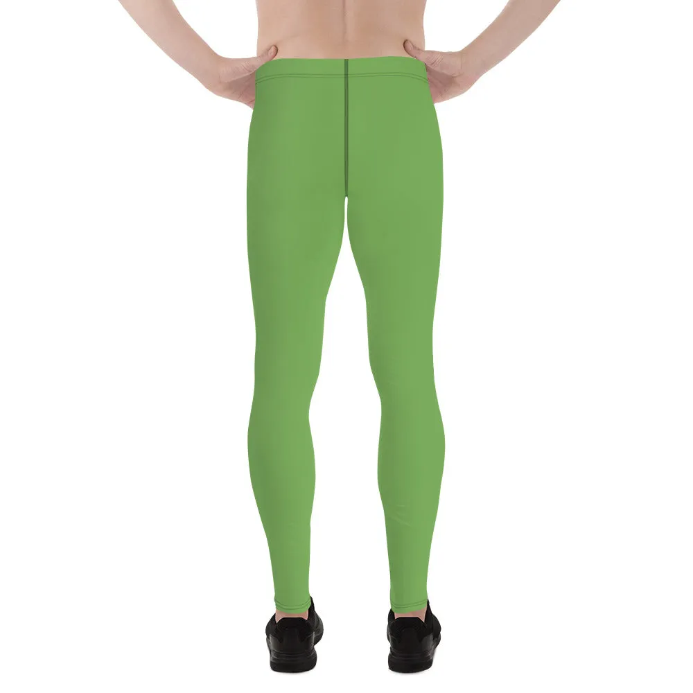 Green Solid Color Men's Leggings, Pastel Matcha Green Color Modern Meggings-Made in USA/EU/MX