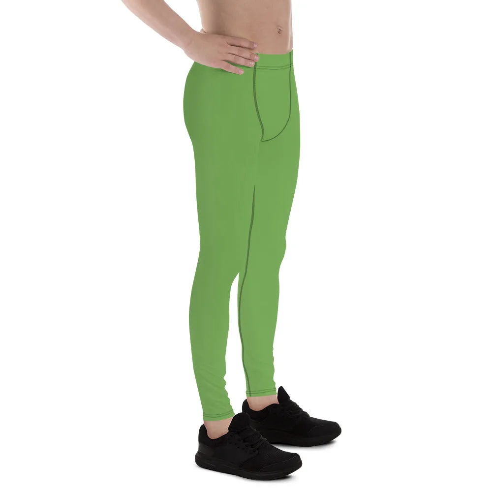 Green Solid Color Men's Leggings, Pastel Matcha Green Color Modern Meggings-Made in USA/EU/MX