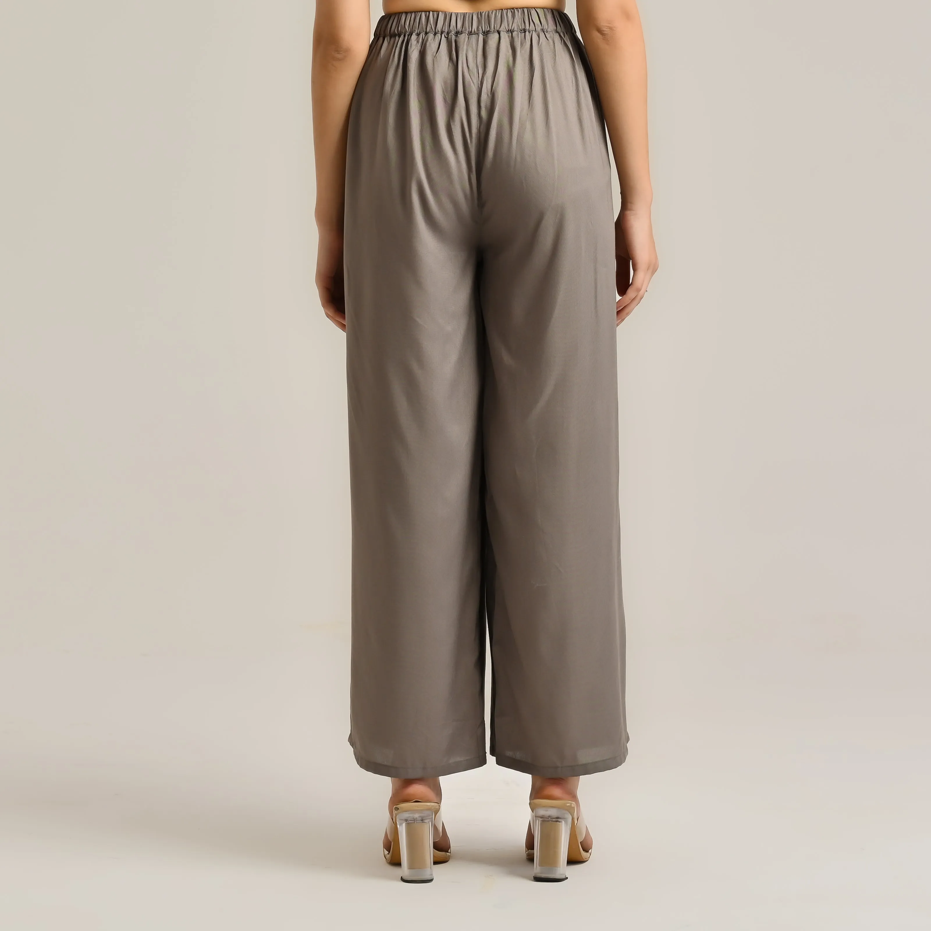 Grey Flared Palazzo Pants