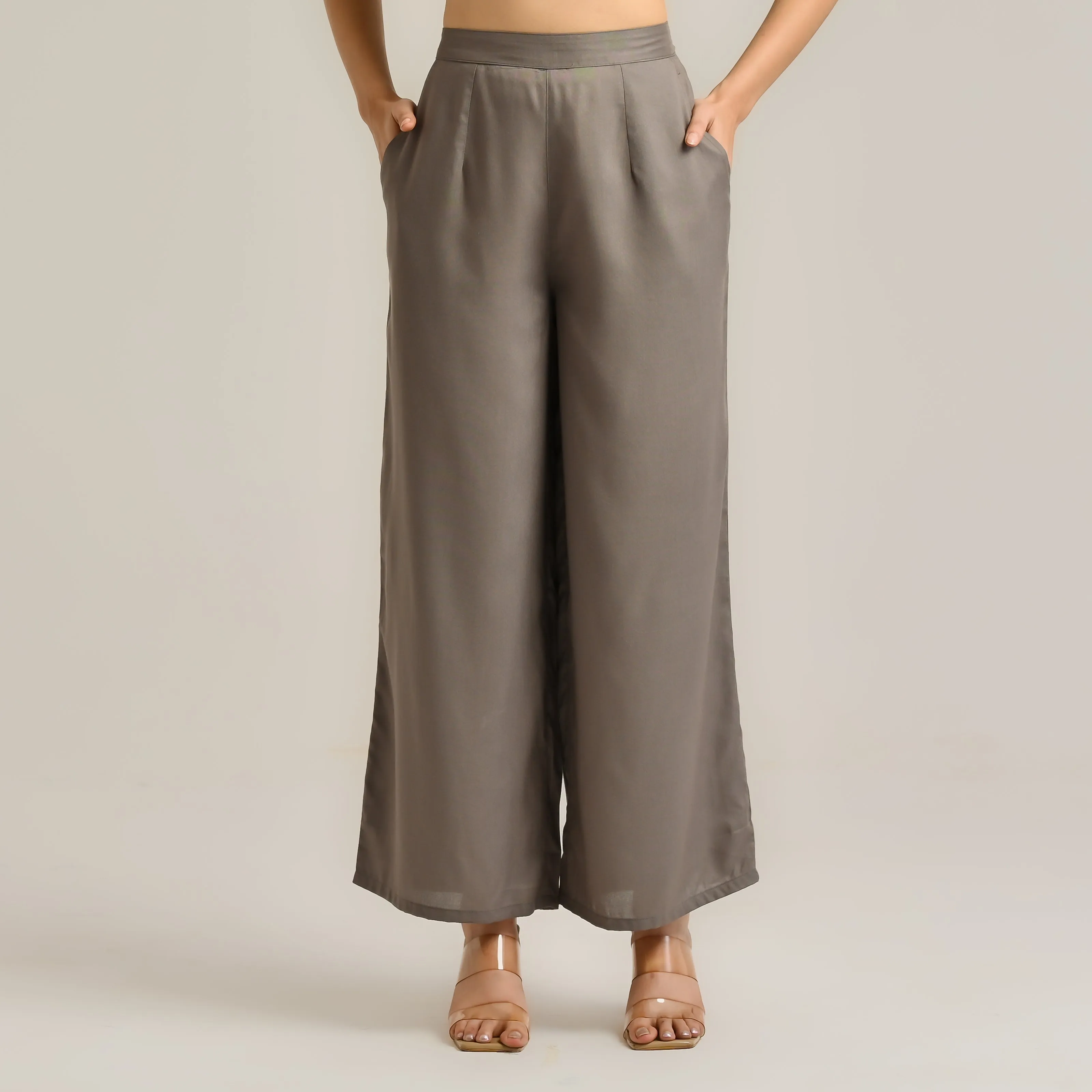 Grey Flared Palazzo Pants